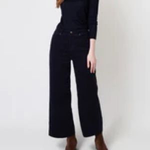 Ann Mashburn Women's Wide-Leg Cropped 5-Pocket Pant in Navy Stretch Cord